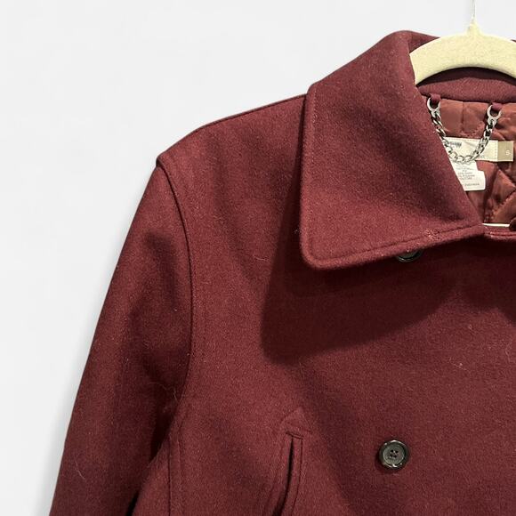 J.Crew Vintage 90s Heritage Preppy Wool Blend Burgundy Pea Coat Size Small - Picture 4 of 8